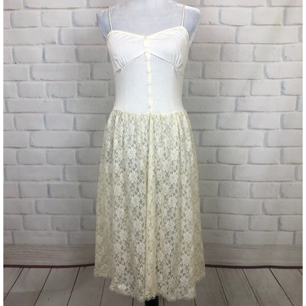 Intimately Free People Ivory Lace Slip Dress Size M - Picture 1 of 10